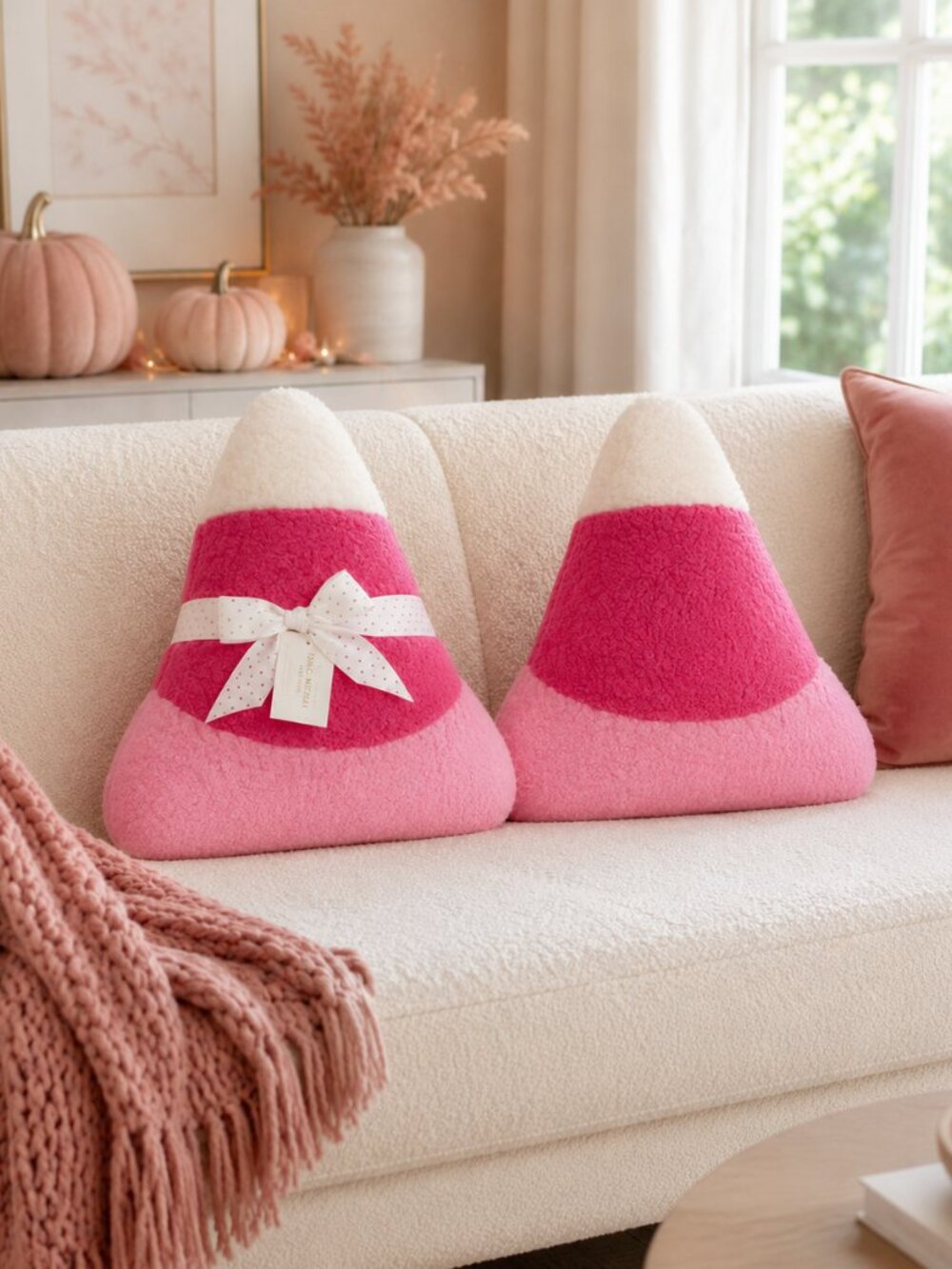 Isaac Mizrahi Pink Candy Corn Pillow Set 18” Halloween Decor NWT